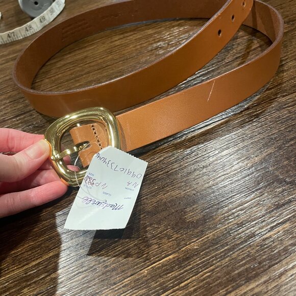 Madewell Women's Sz L Puffed-Buckle Leather Belt Desert Camel Brown NP333 - Picture 2 of 11